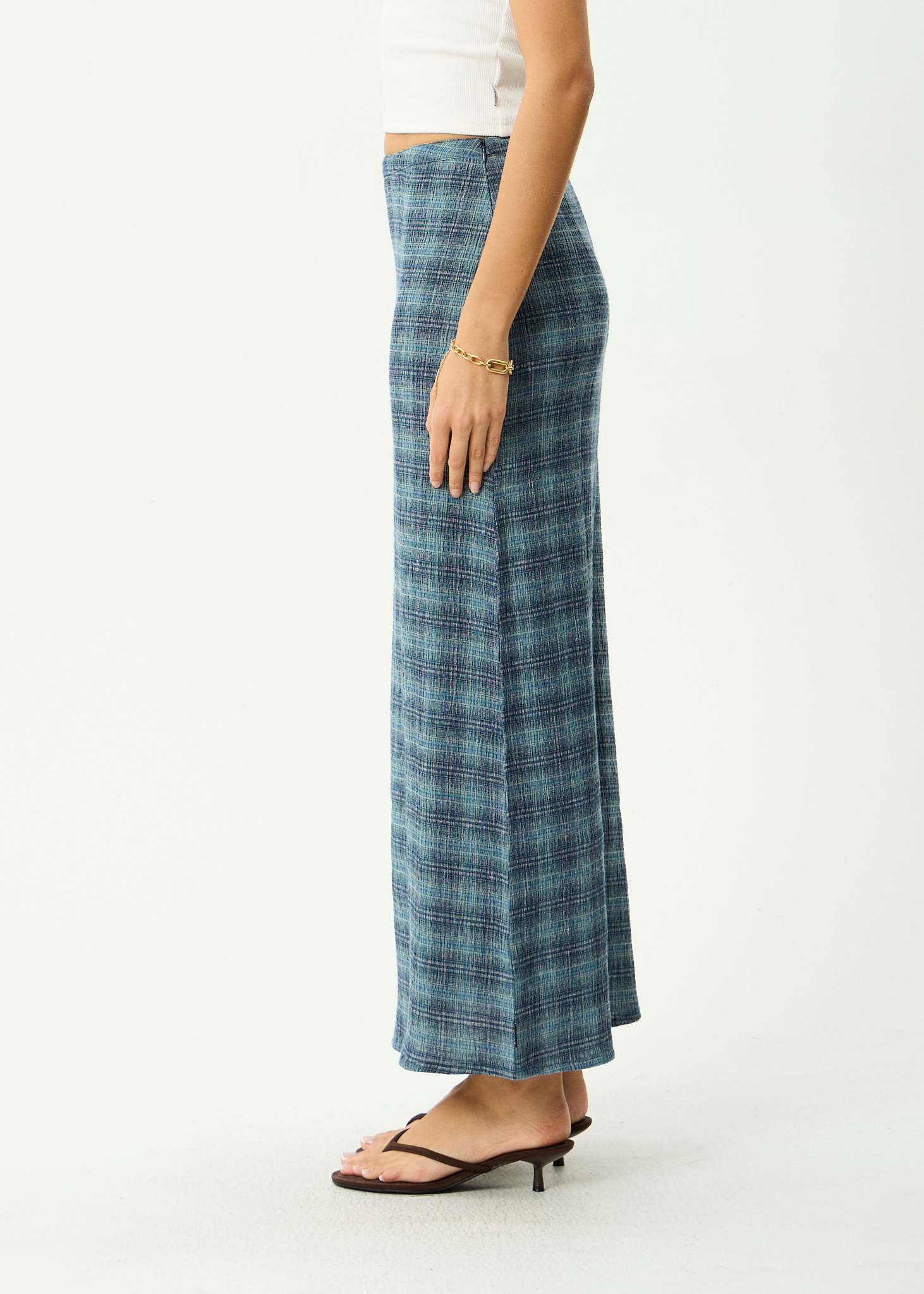AFENDS Womens Position - Seersucker Maxi Skirt - Navy Check