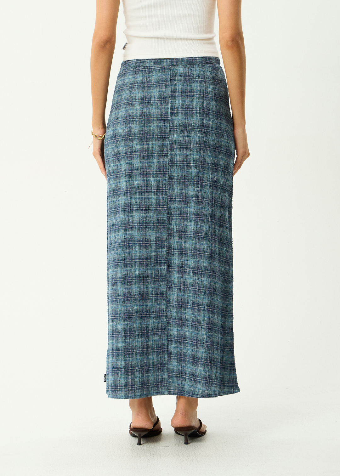 AFENDS Womens Position - Seersucker Maxi Skirt - Navy Check