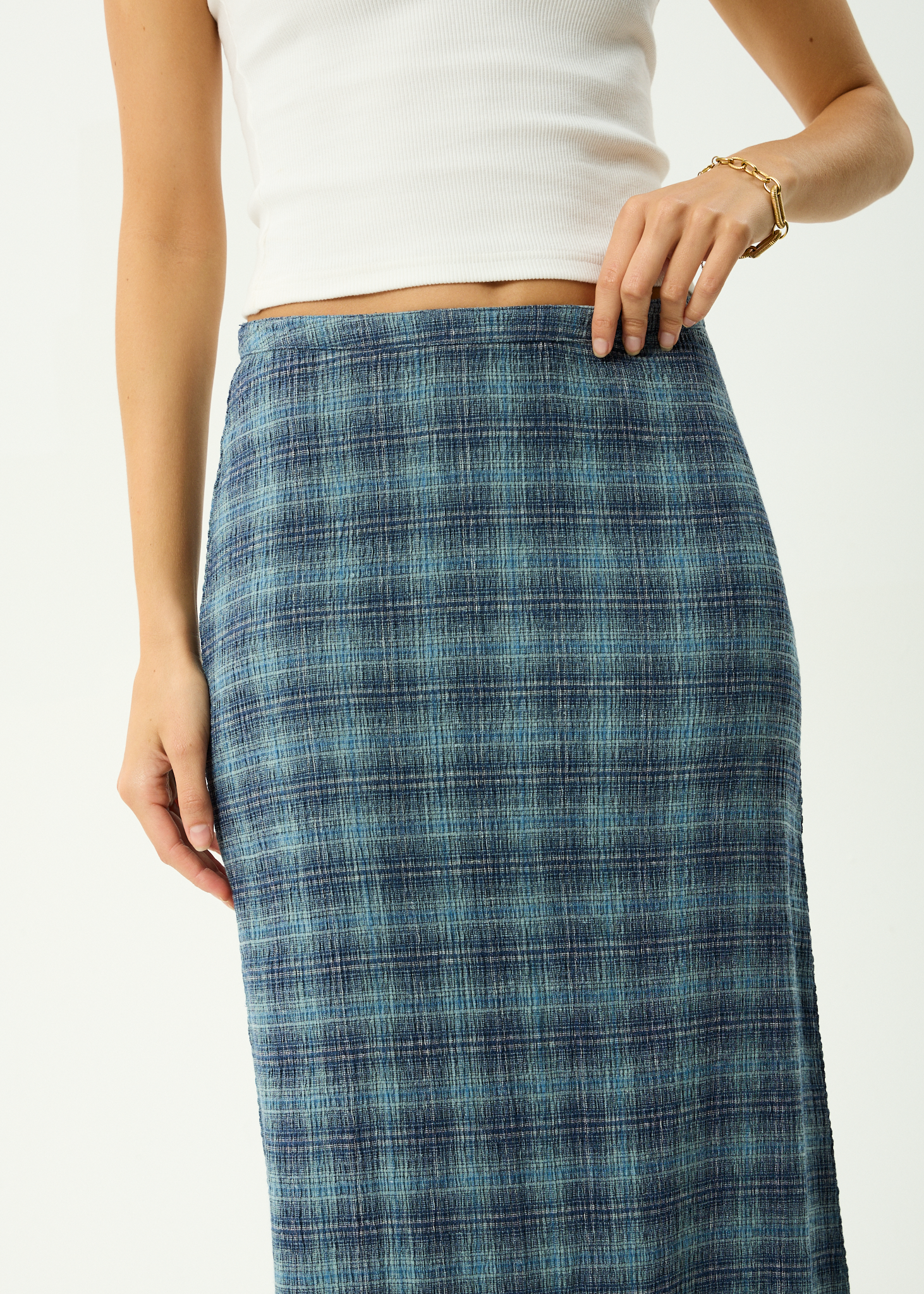AFENDS Womens Position - Seersucker Maxi Skirt - Navy Check