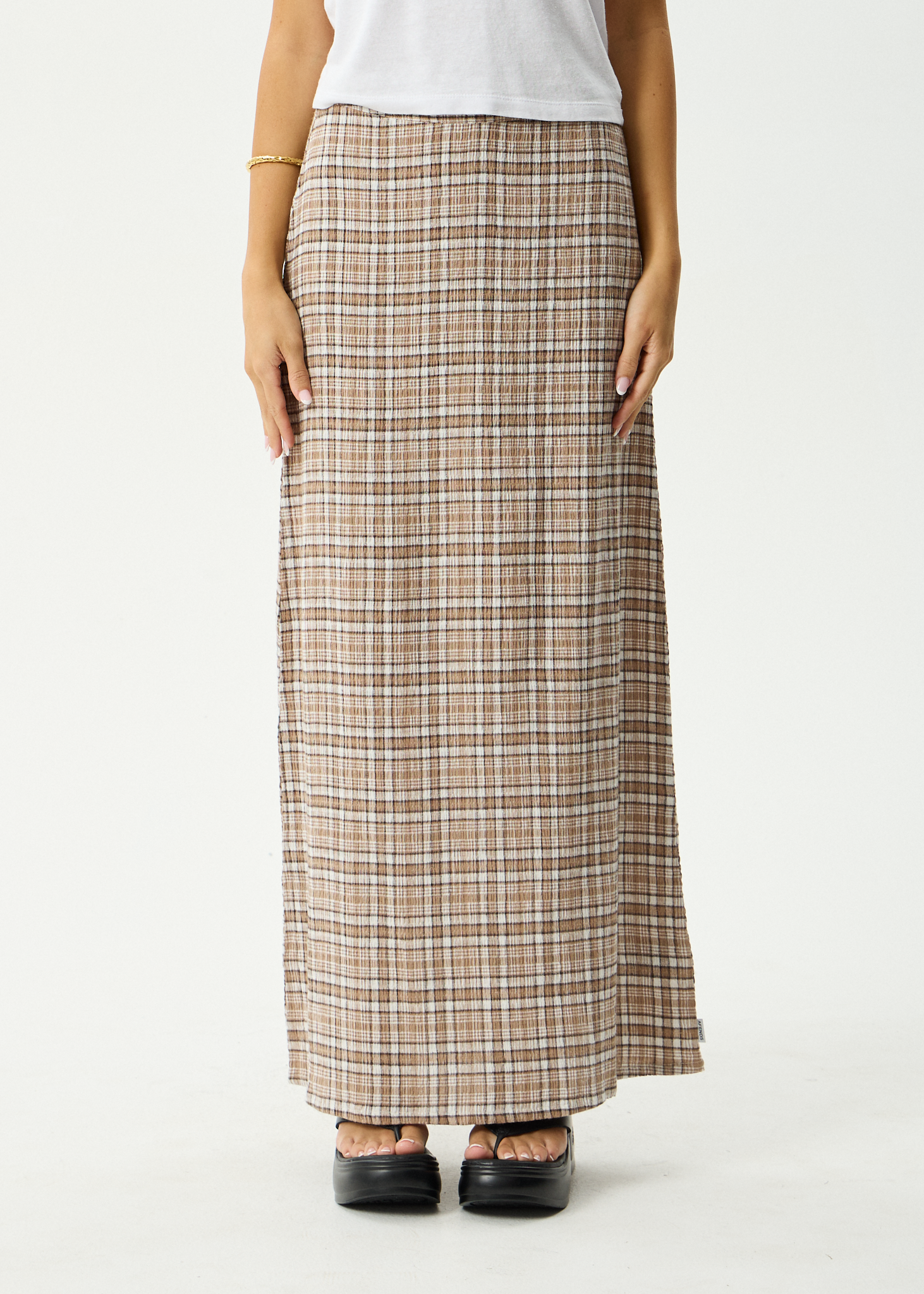 AFENDS Womens Flight - Seersucker Maxi Skirt - Chai Check