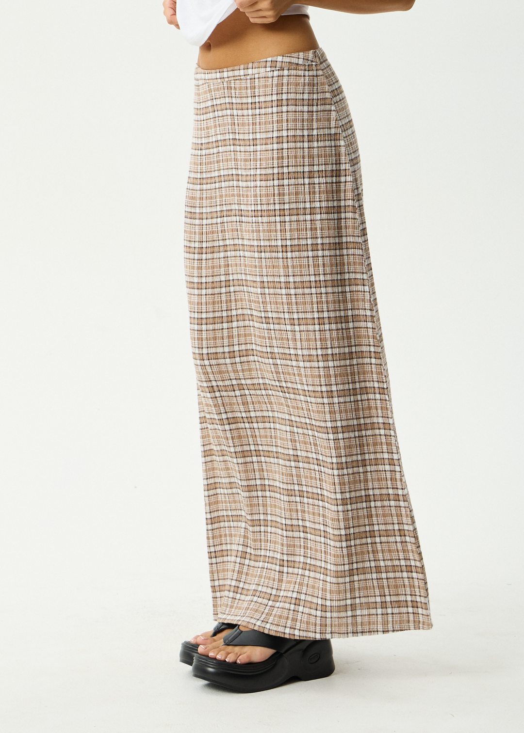 AFENDS Womens Flight - Seersucker Maxi Skirt - Chai Check