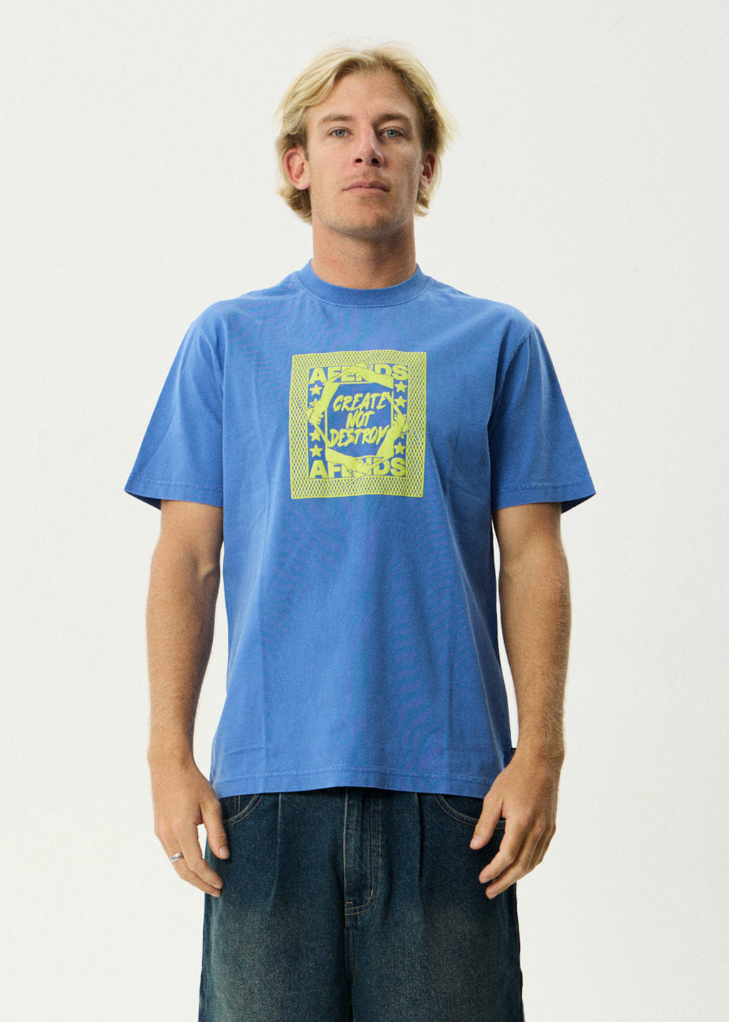 AFENDS Mens Painter - Retro Tee - Washed Marina
