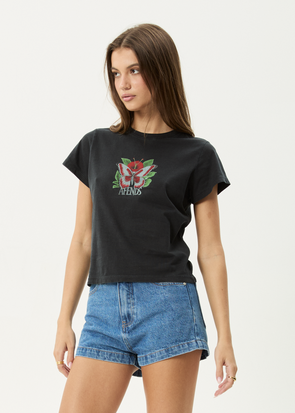 AFENDS Womens Metamorphosis - Baby Tee - Stone Black