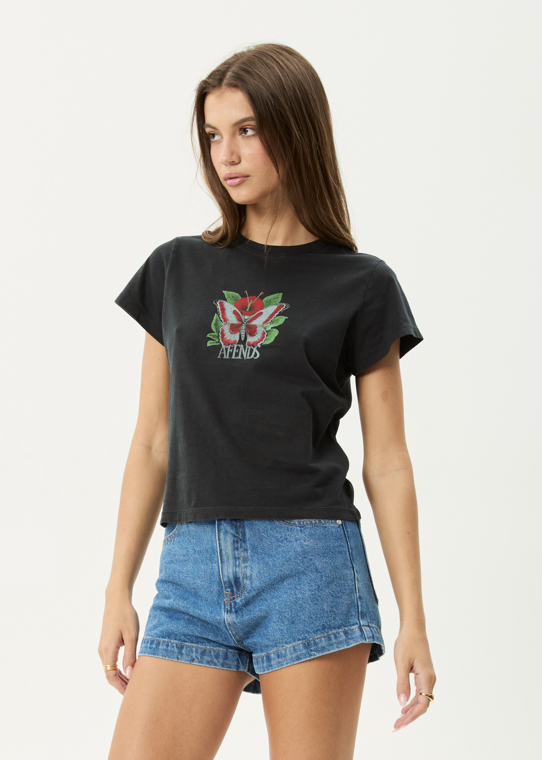 AFENDS Womens Metamorphosis - Baby Tee - Stone Black
