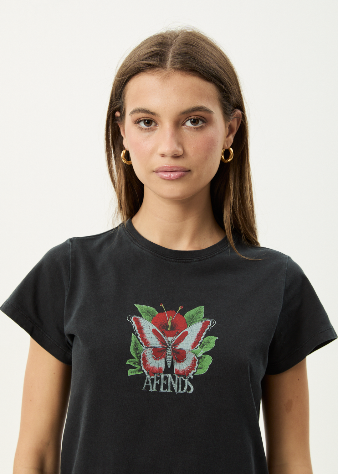 AFENDS Womens Metamorphosis - Baby Tee - Stone Black