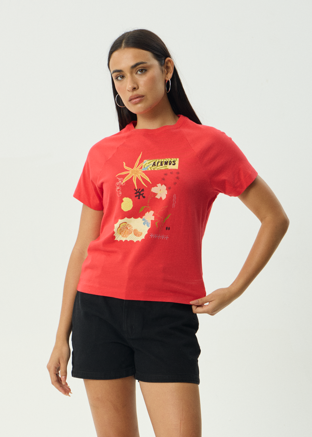 AFENDS Womens Amalfi - Raglan Tee - Tomato