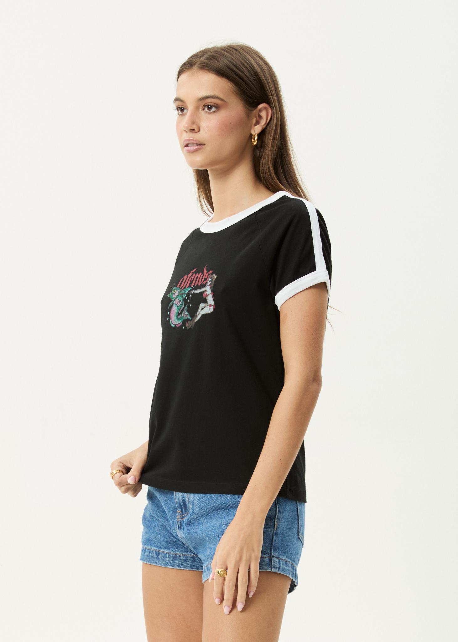 AFENDS Womens Catch And Release - Raglan Tee - Black