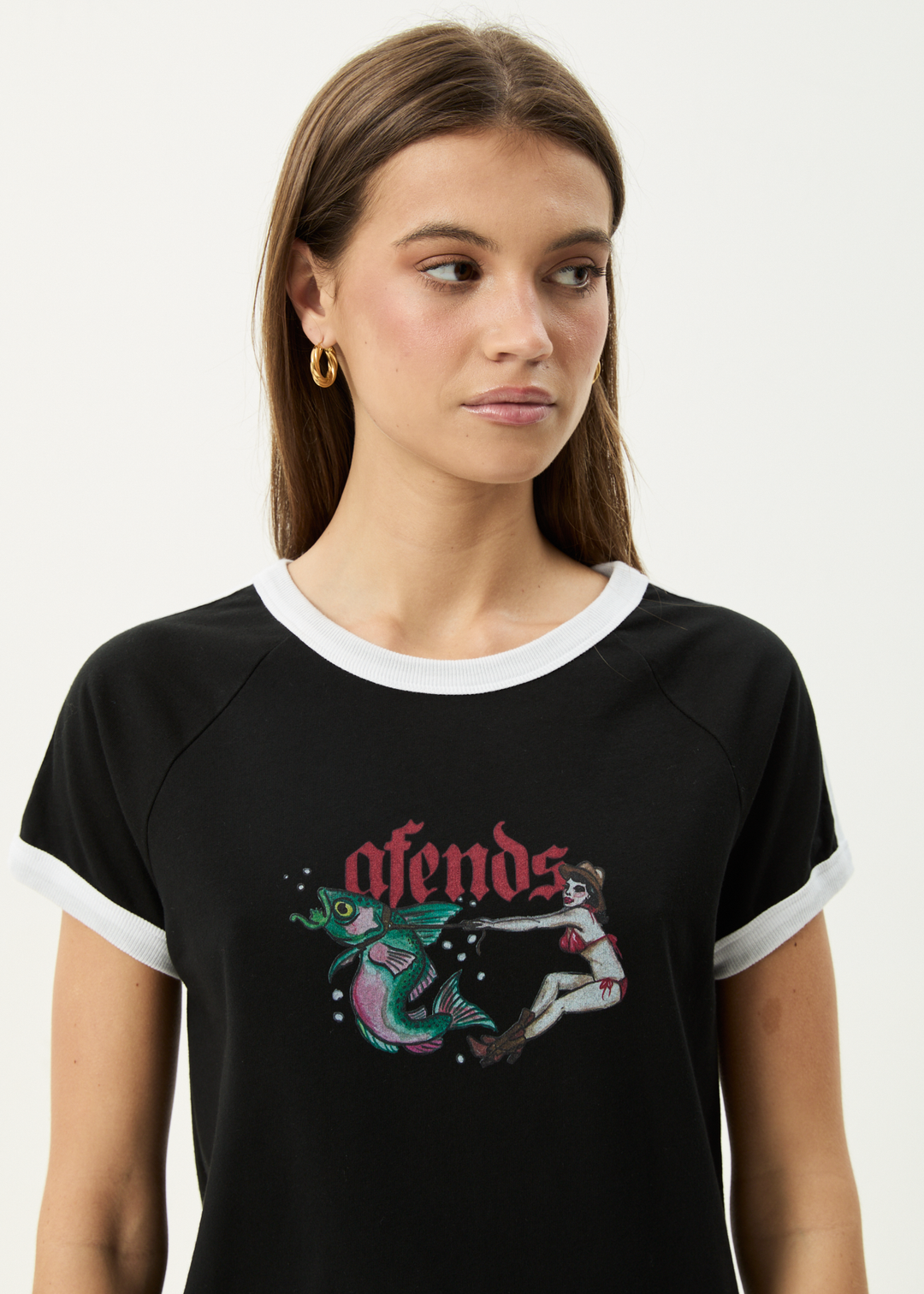 AFENDS Womens Catch And Release - Raglan Tee - Black