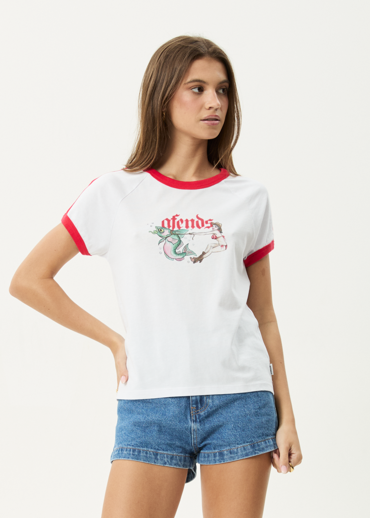AFENDS Womens Catch And Release - Raglan Tee - White