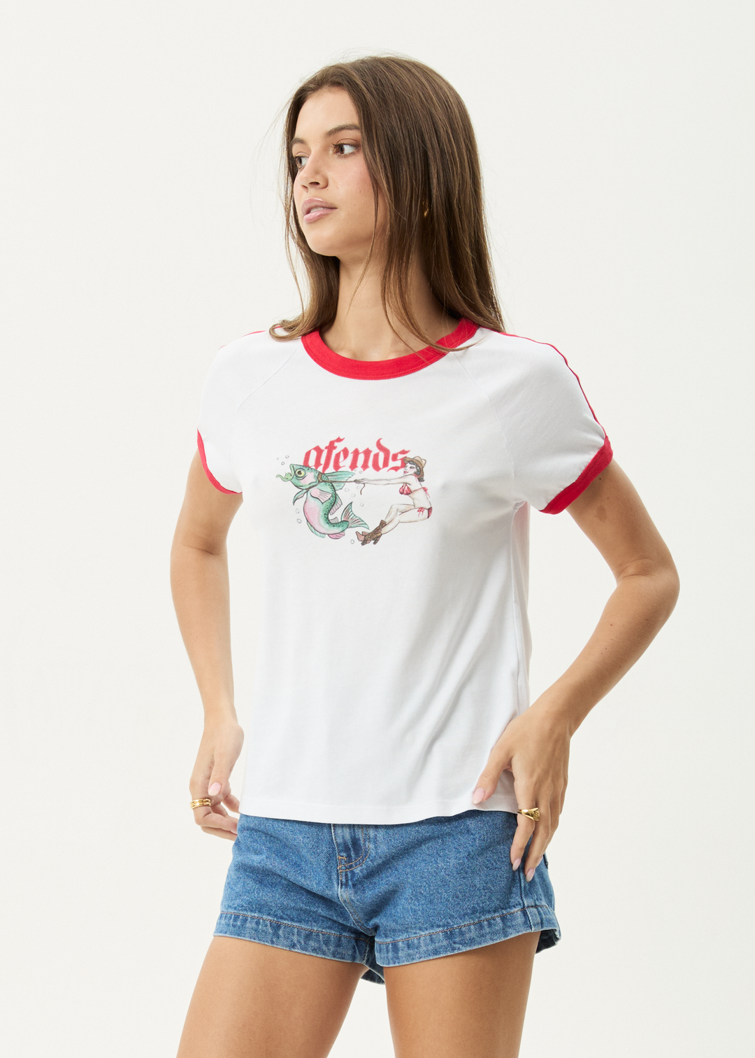 AFENDS Womens Catch And Release - Raglan Tee - White