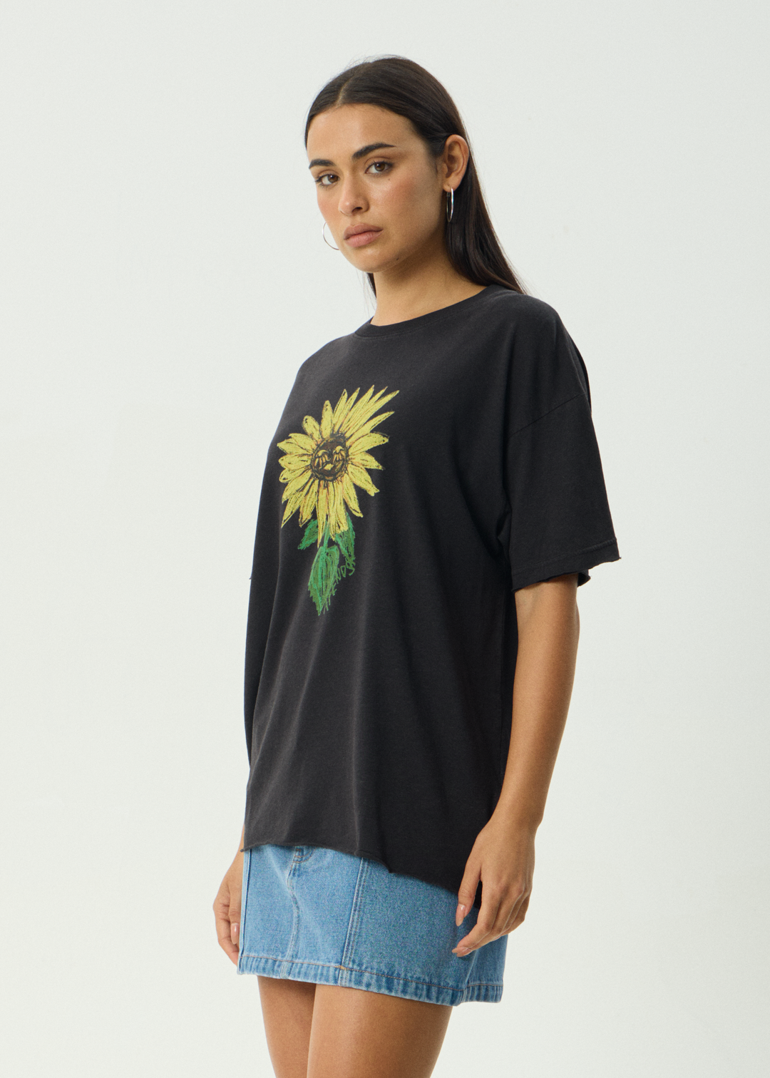 AFENDS Womens Sunnyflower - Oversized Tee - Stone Black