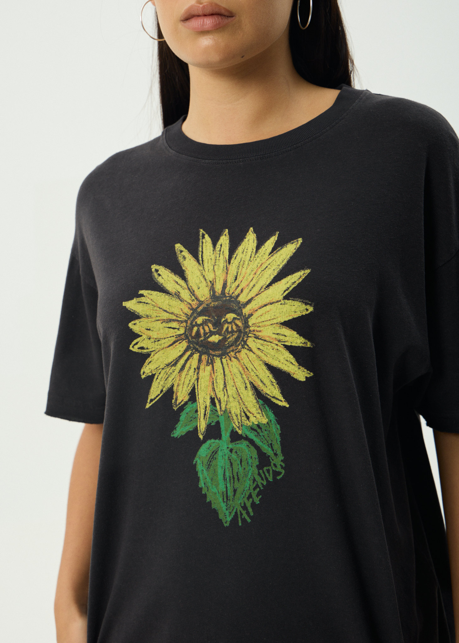 AFENDS Womens Sunnyflower - Oversized Tee - Stone Black