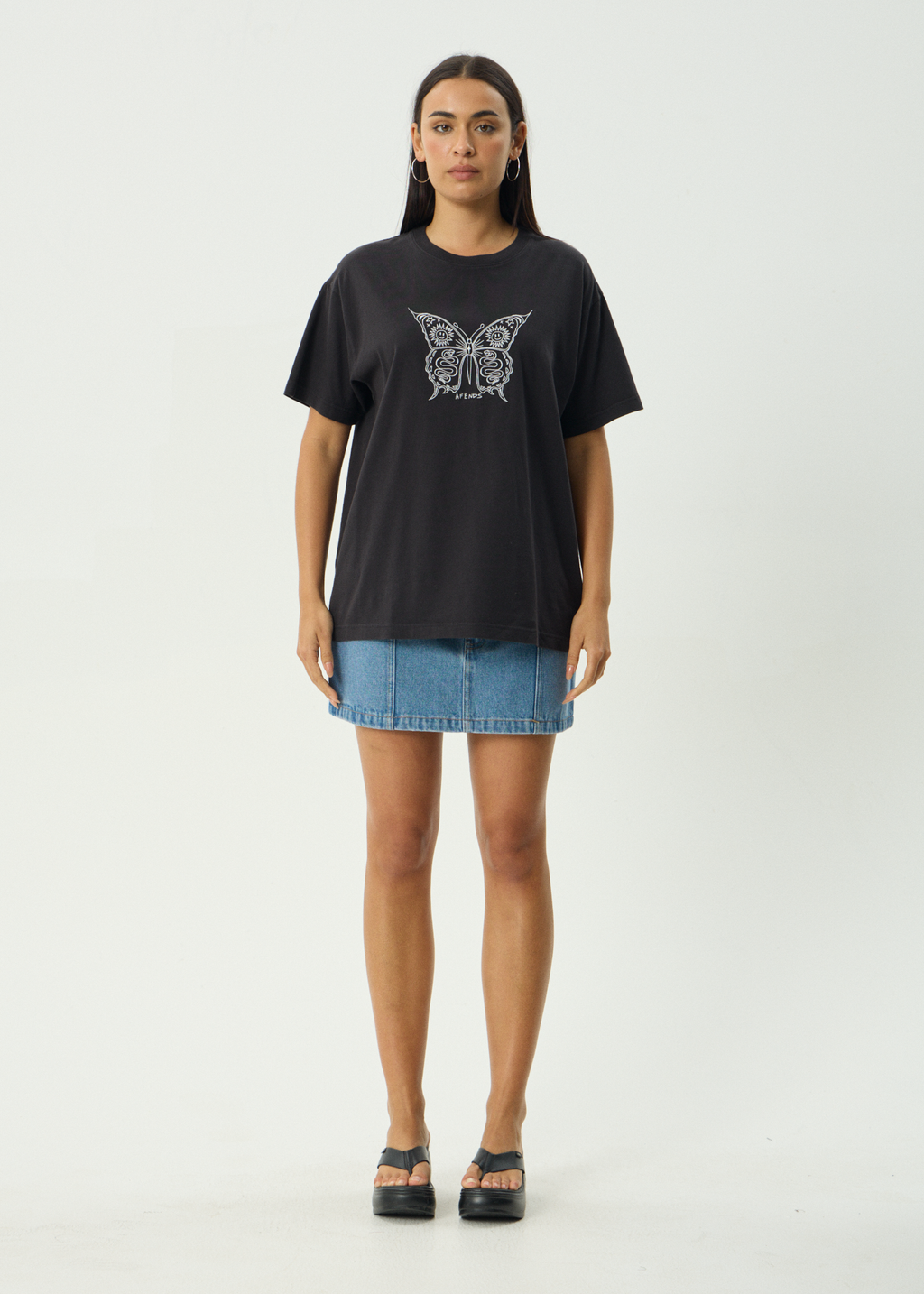 AFENDS Womens Fly Away - Oversized Tee - Stone Black