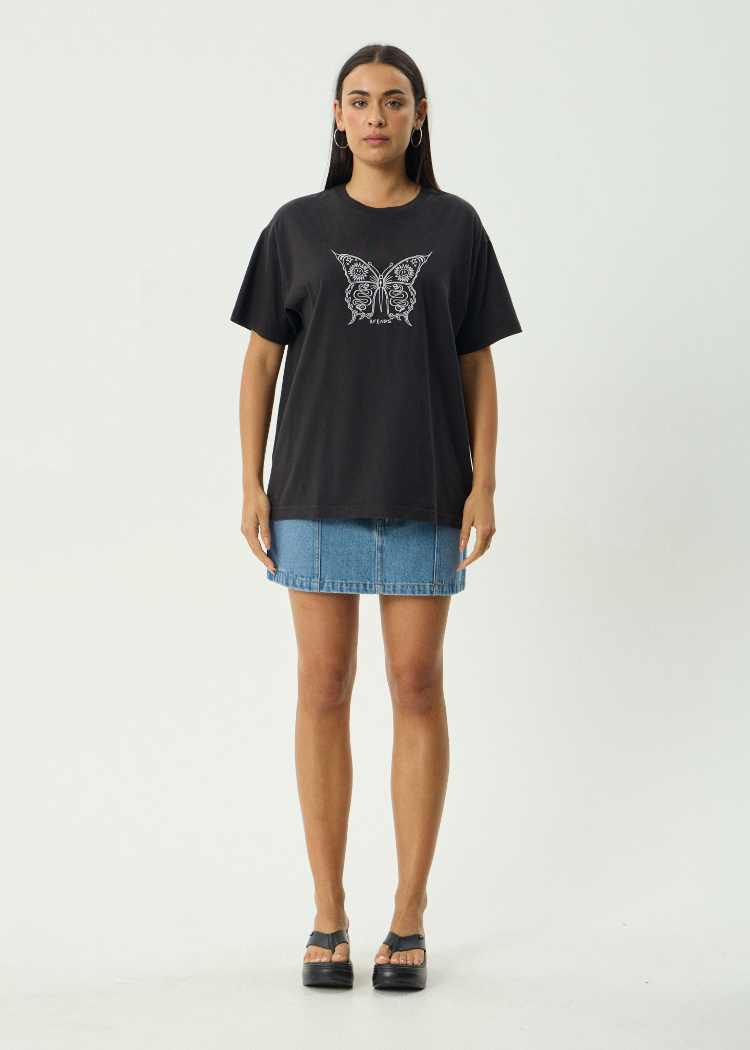 AFENDS Womens Fly Away - Oversized Tee - Stone Black