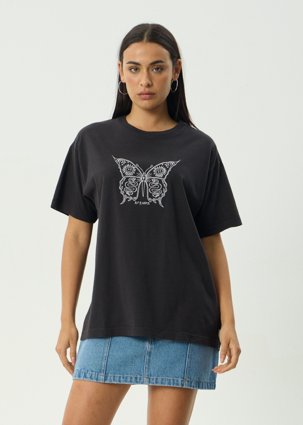 AFENDS Womens Fly Away - Oversized Tee - Stone Black