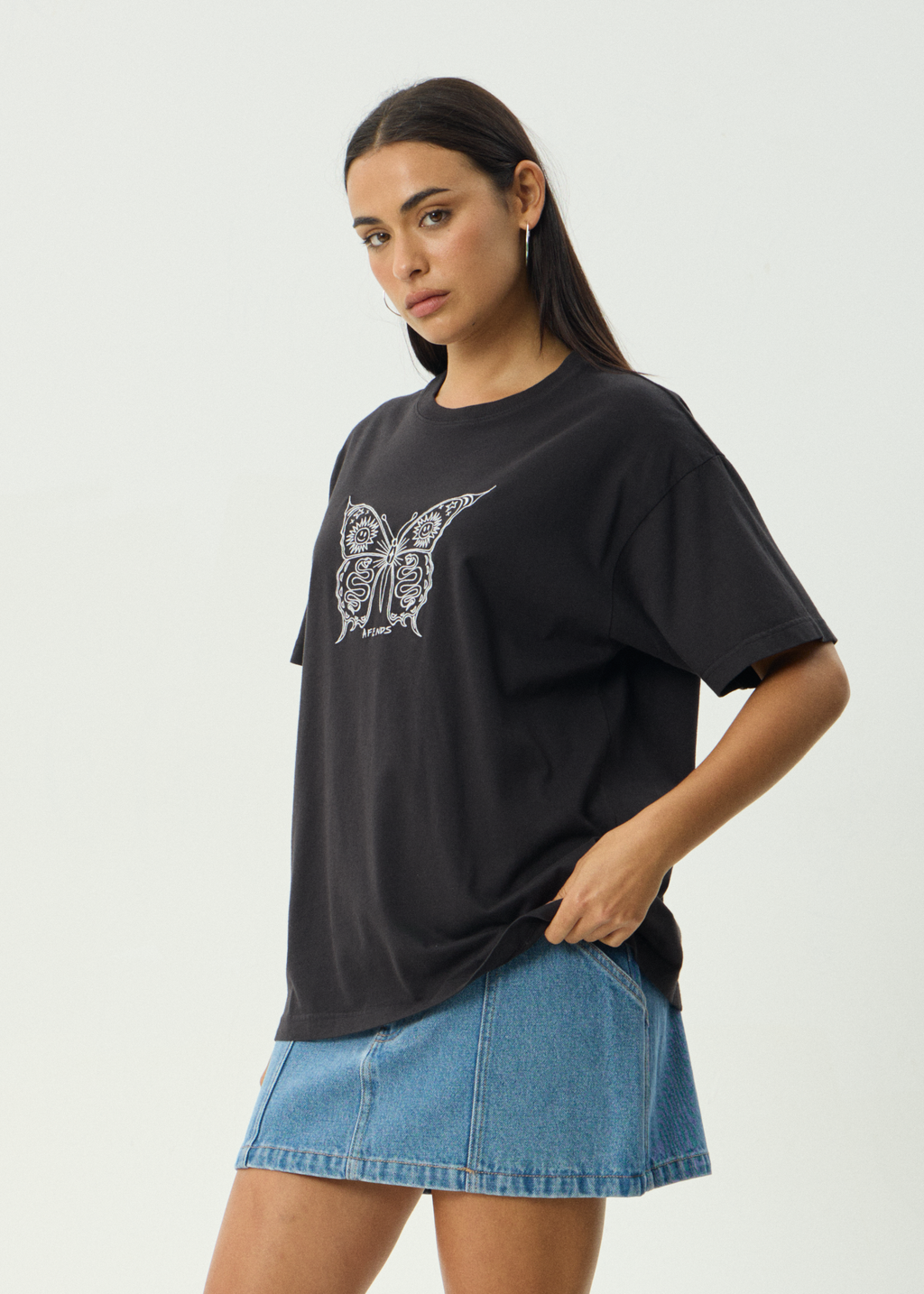 AFENDS Womens Fly Away - Oversized Tee - Stone Black