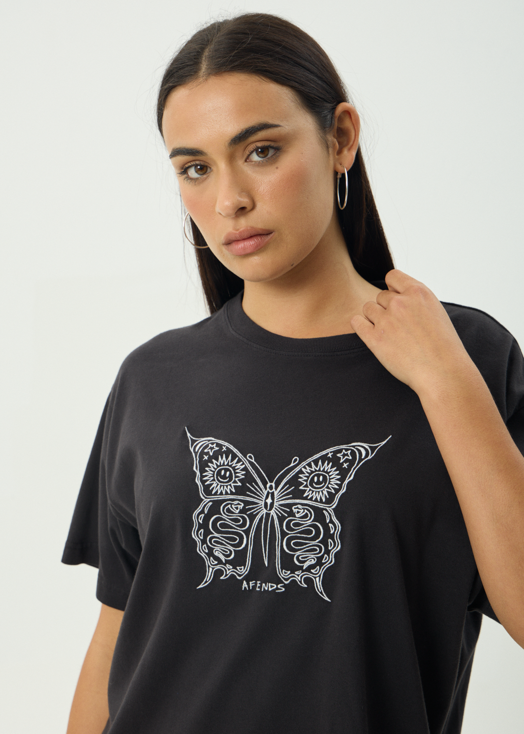 AFENDS Womens Fly Away - Oversized Tee - Stone Black