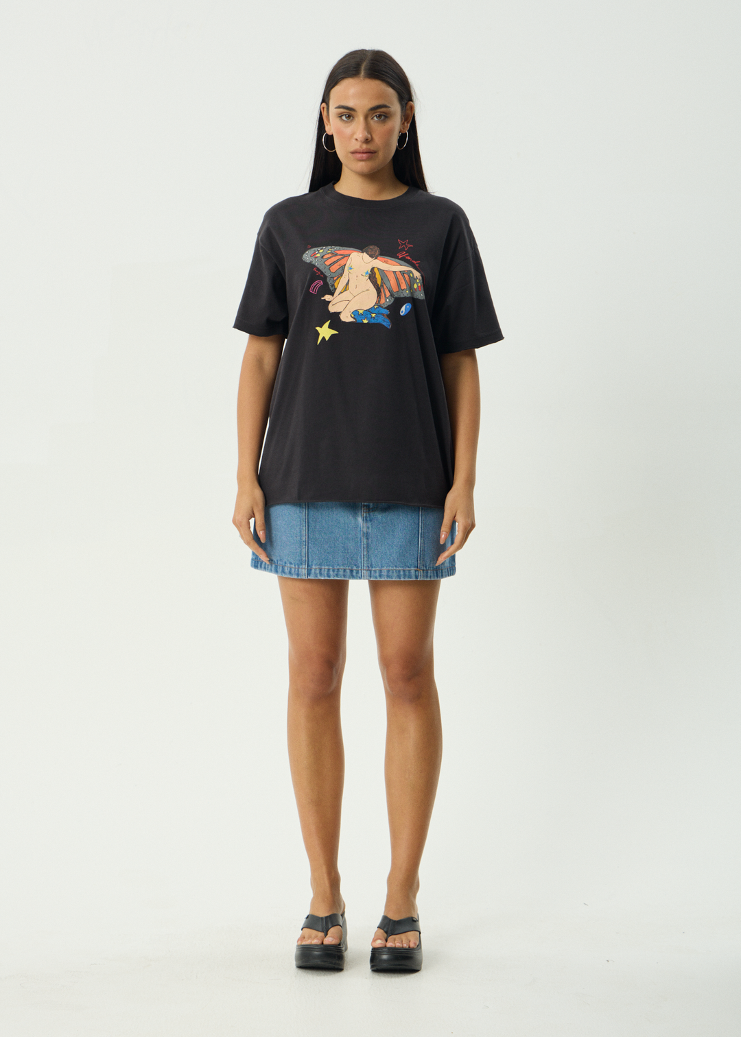 AFENDS Womens Easty - Oversized Tee - Stone Black