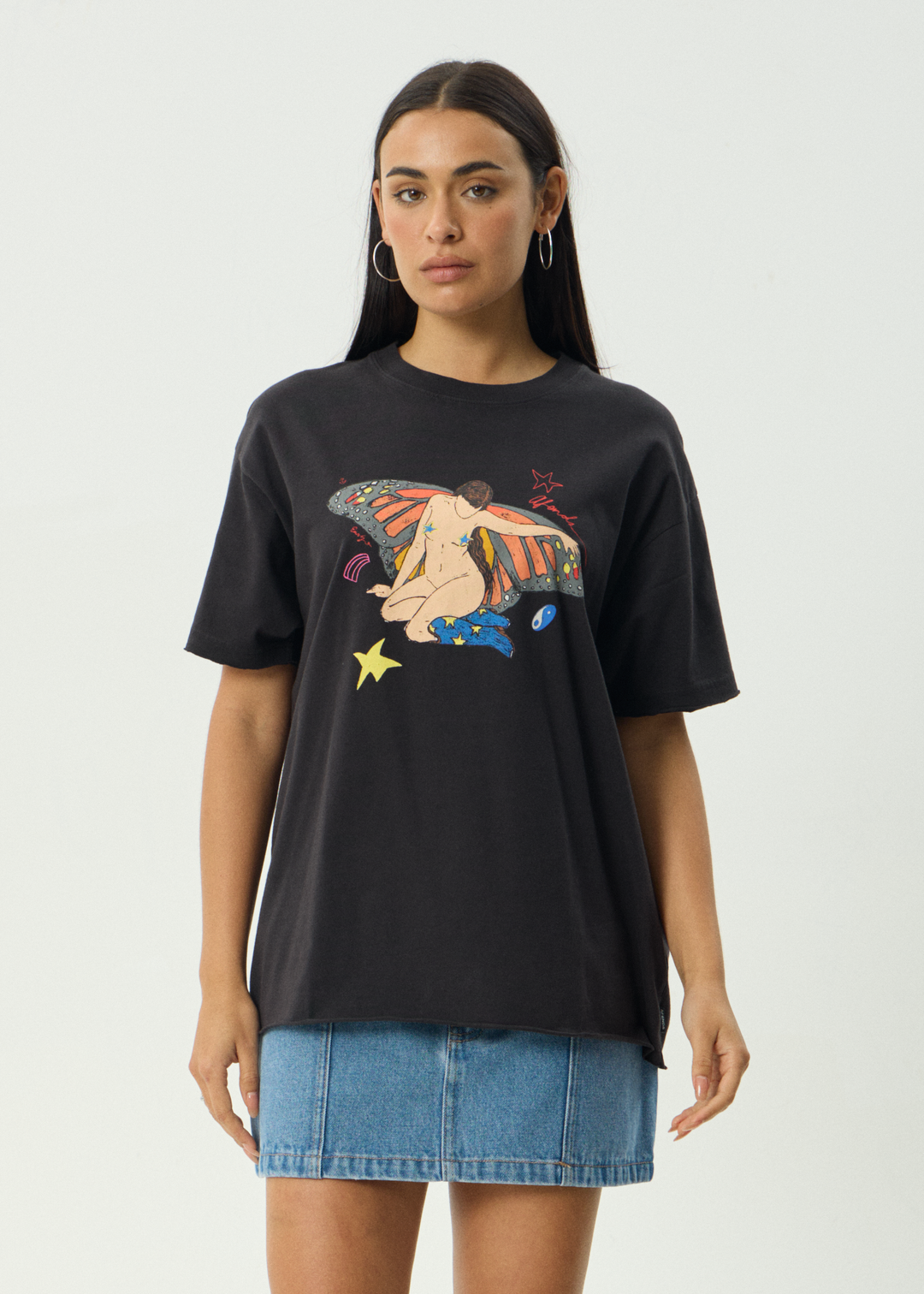 AFENDS Womens Easty - Oversized Tee - Stone Black