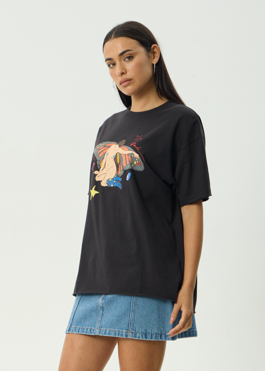 AFENDS Womens Easty - Oversized Tee - Stone Black