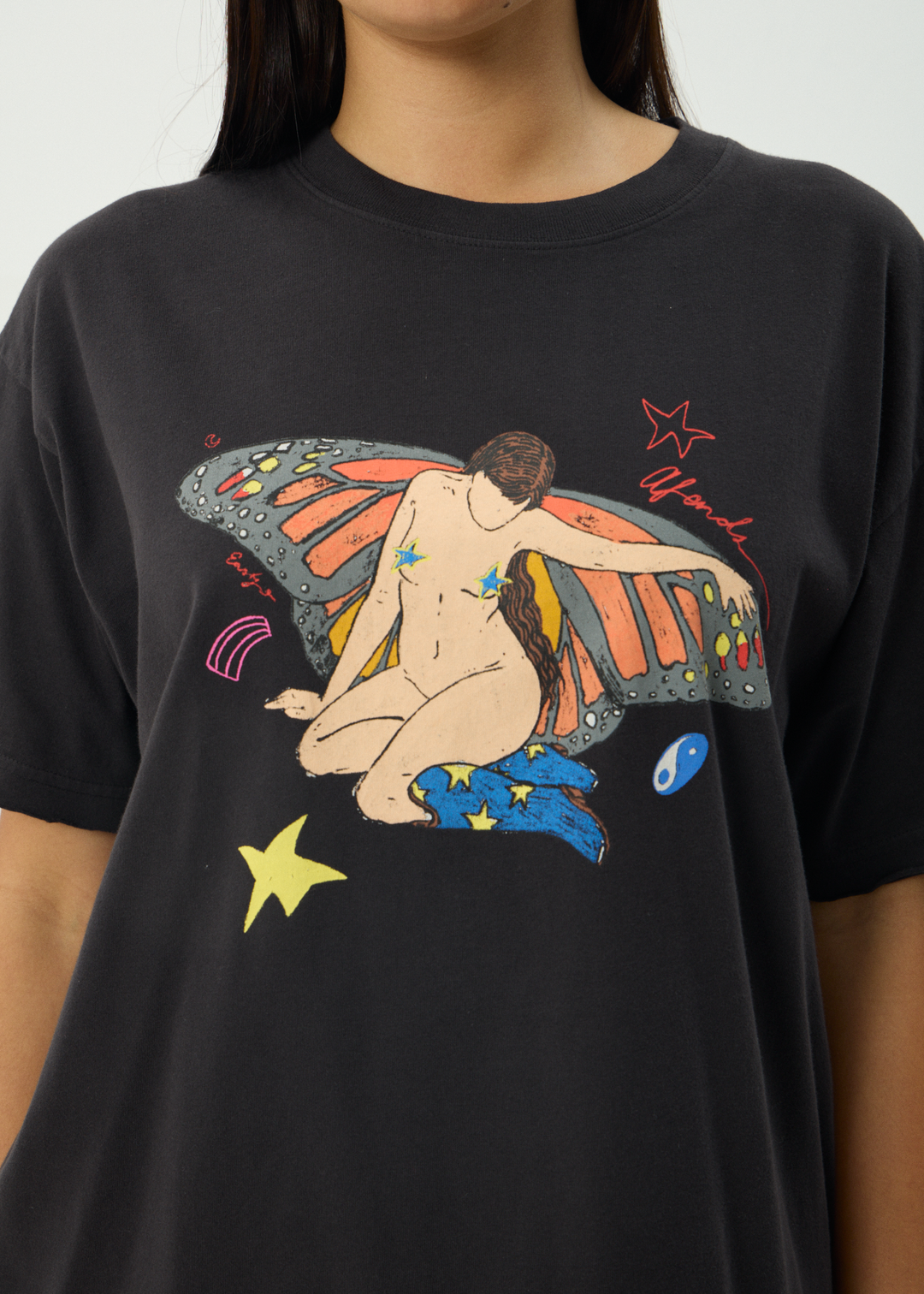 AFENDS Womens Easty - Oversized Tee - Stone Black