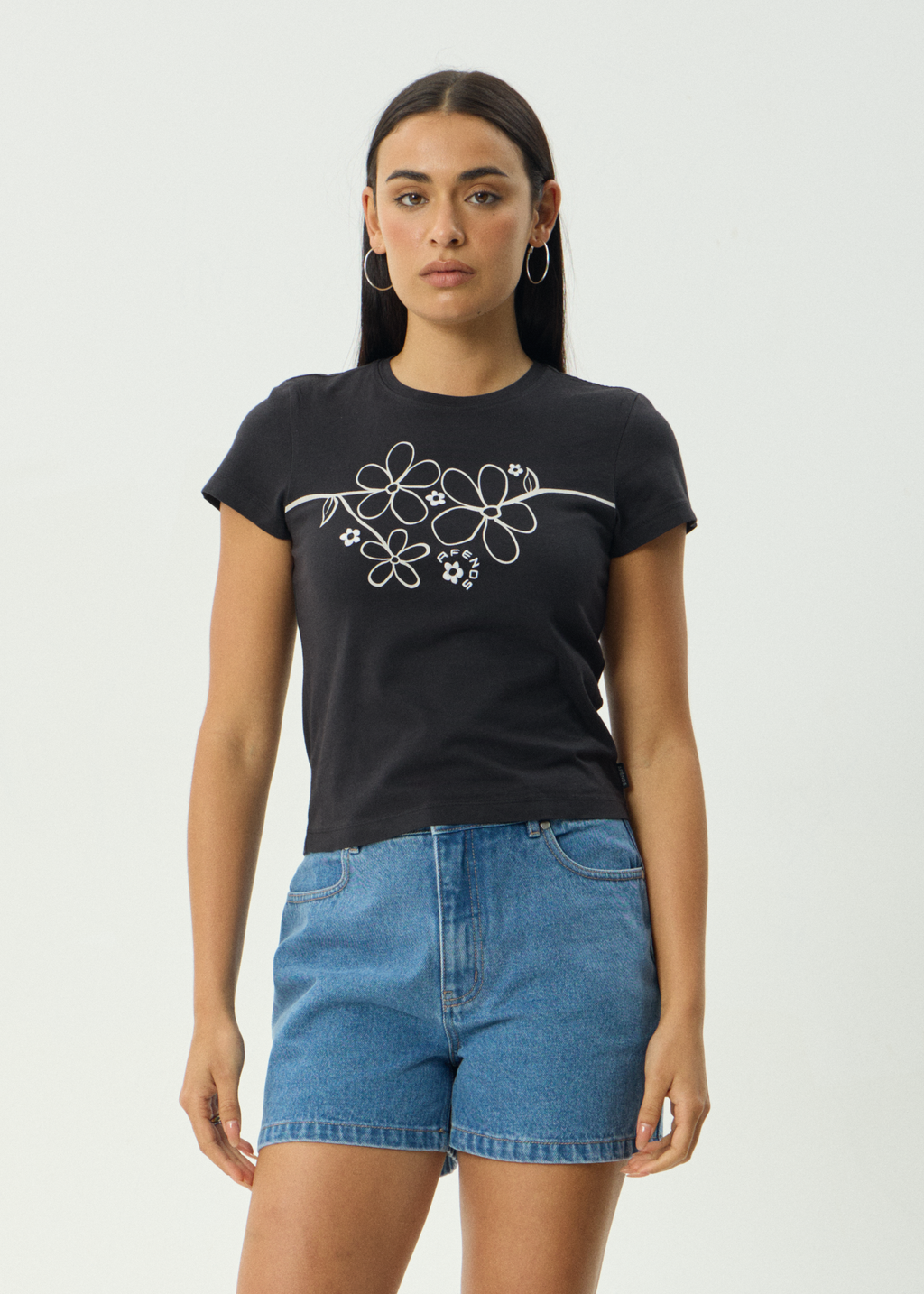AFENDS Womens Tranquil - Baby Tee - Stone Black