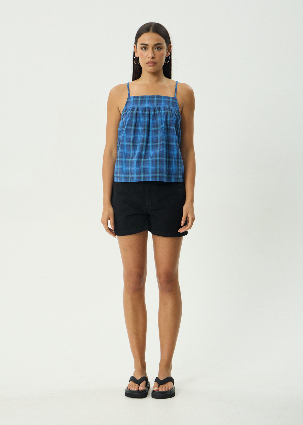 AFENDS Womens Camden - Seersucker Cami Top - Marina Check