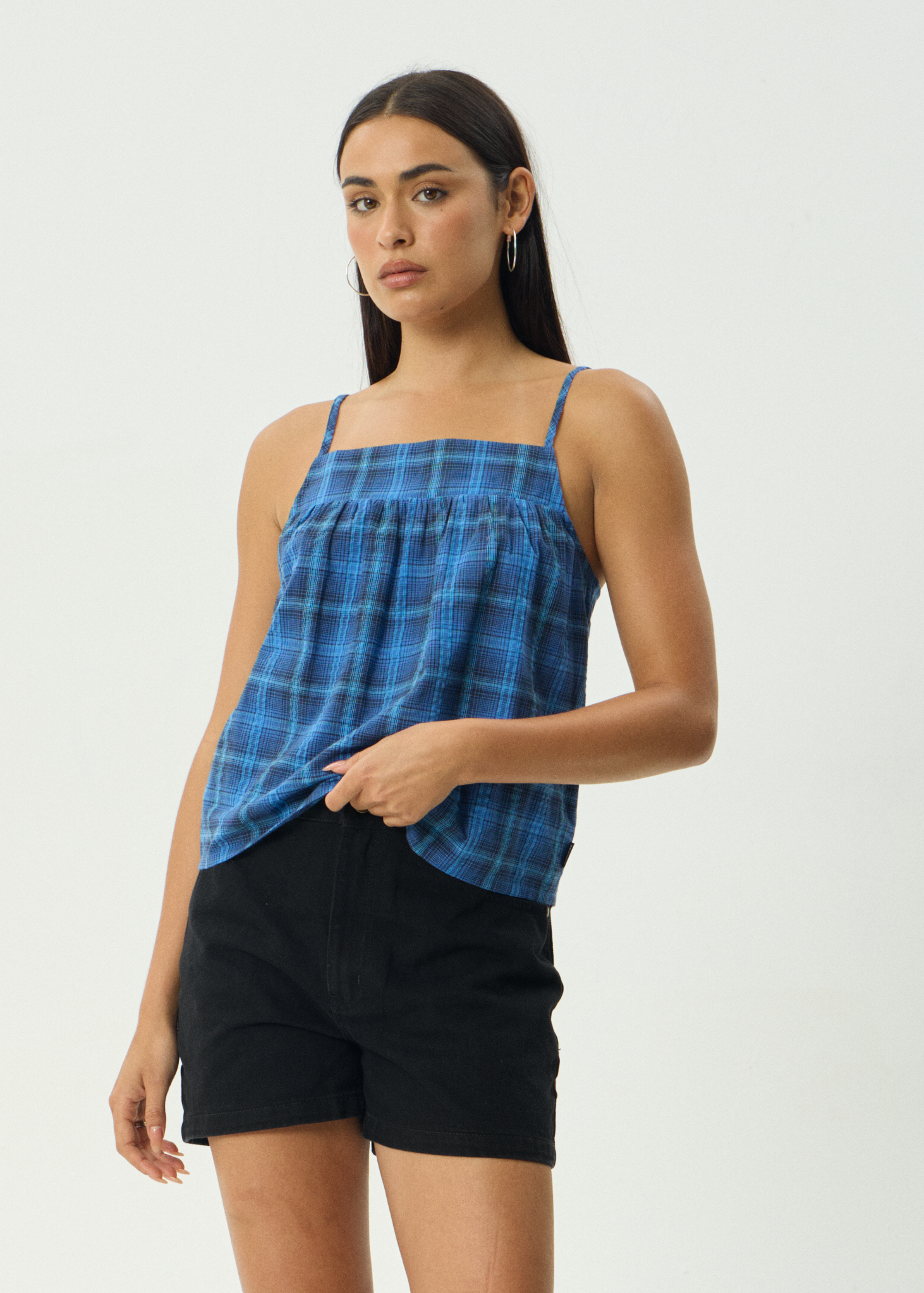 AFENDS Womens Camden - Seersucker Cami Top - Marina Check