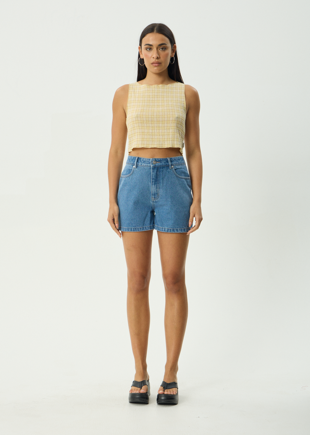 AFENDS Womens Sunday - Seersucker Sleeveless Top - Lemon Check