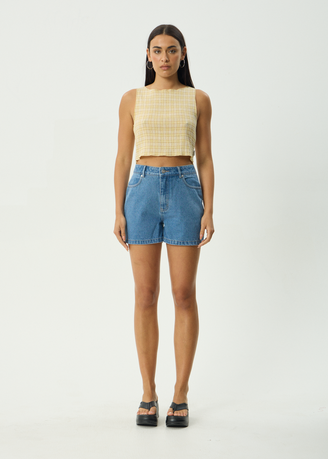 AFENDS Womens Sunday - Seersucker Sleeveless Top - Lemon Check