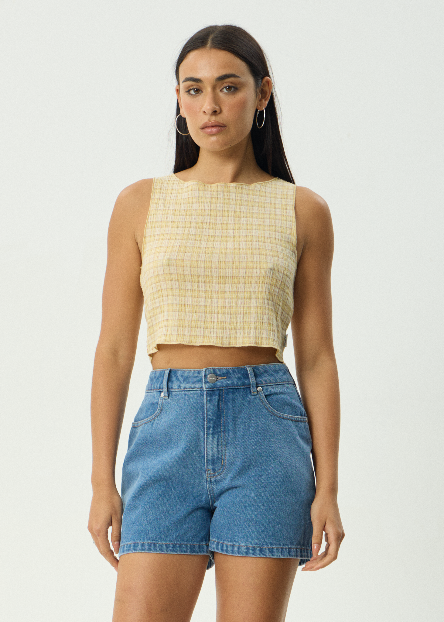 AFENDS Womens Sunday - Seersucker Sleeveless Top - Lemon Check
