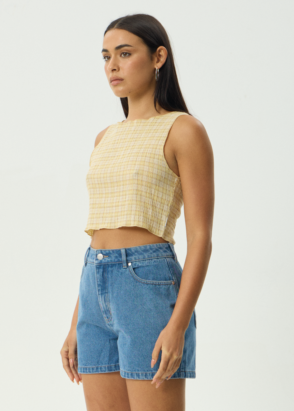AFENDS Womens Sunday - Seersucker Sleeveless Top - Lemon Check