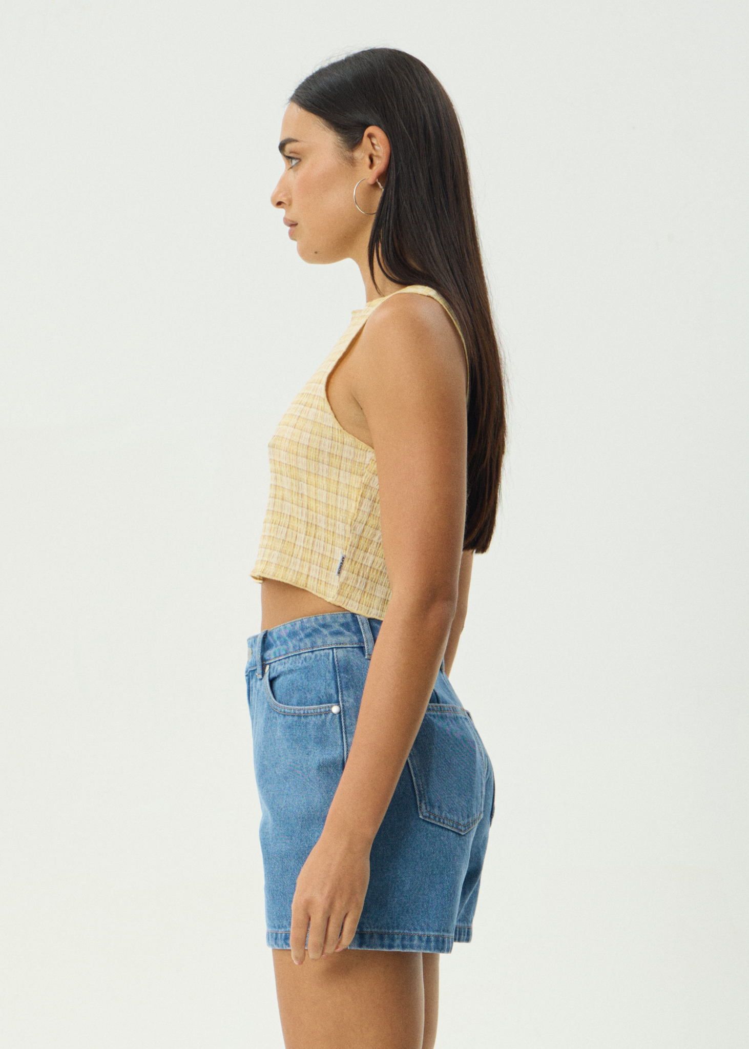 AFENDS Womens Sunday - Seersucker Sleeveless Top - Lemon Check
