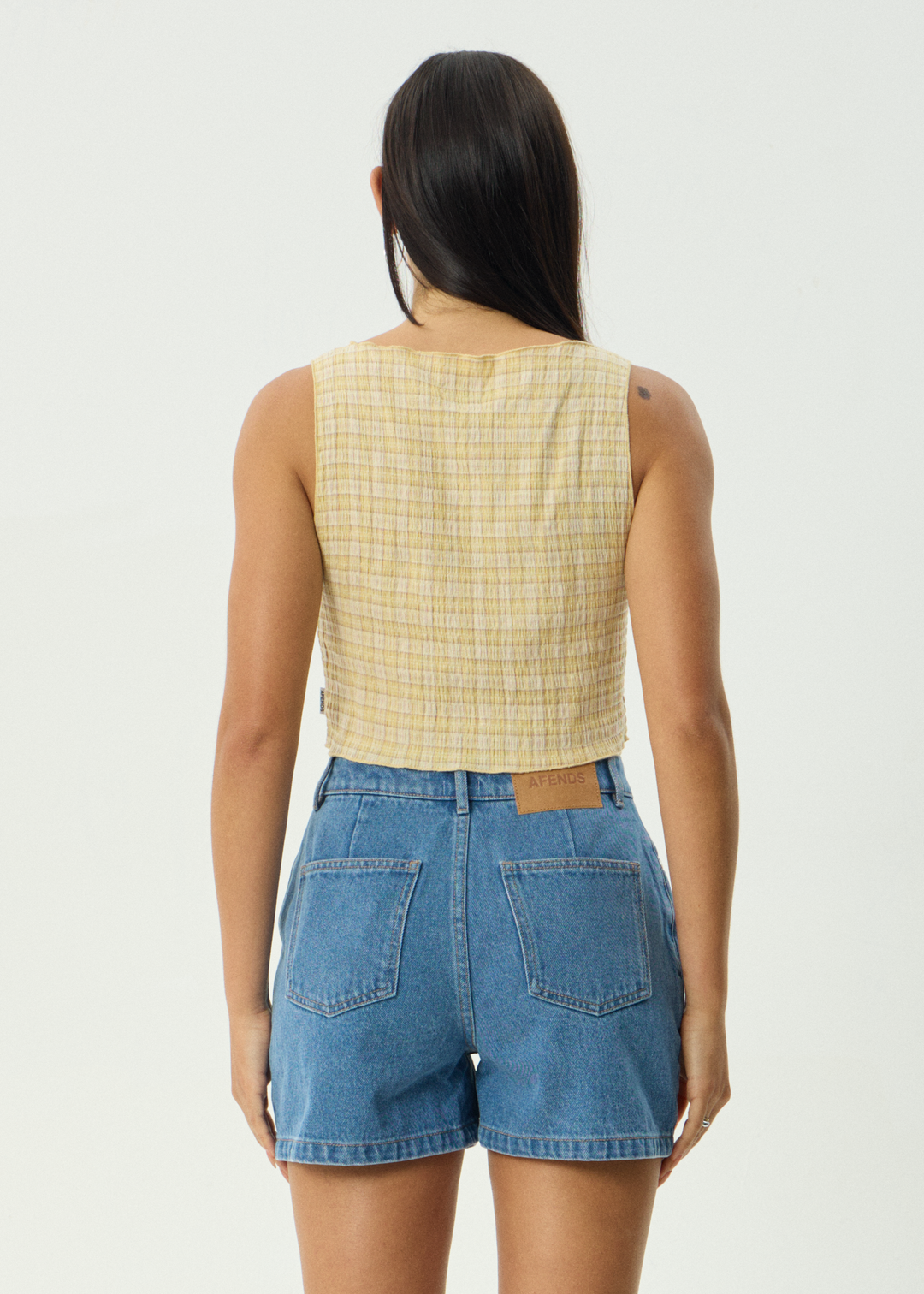 AFENDS Womens Sunday - Seersucker Sleeveless Top - Lemon Check