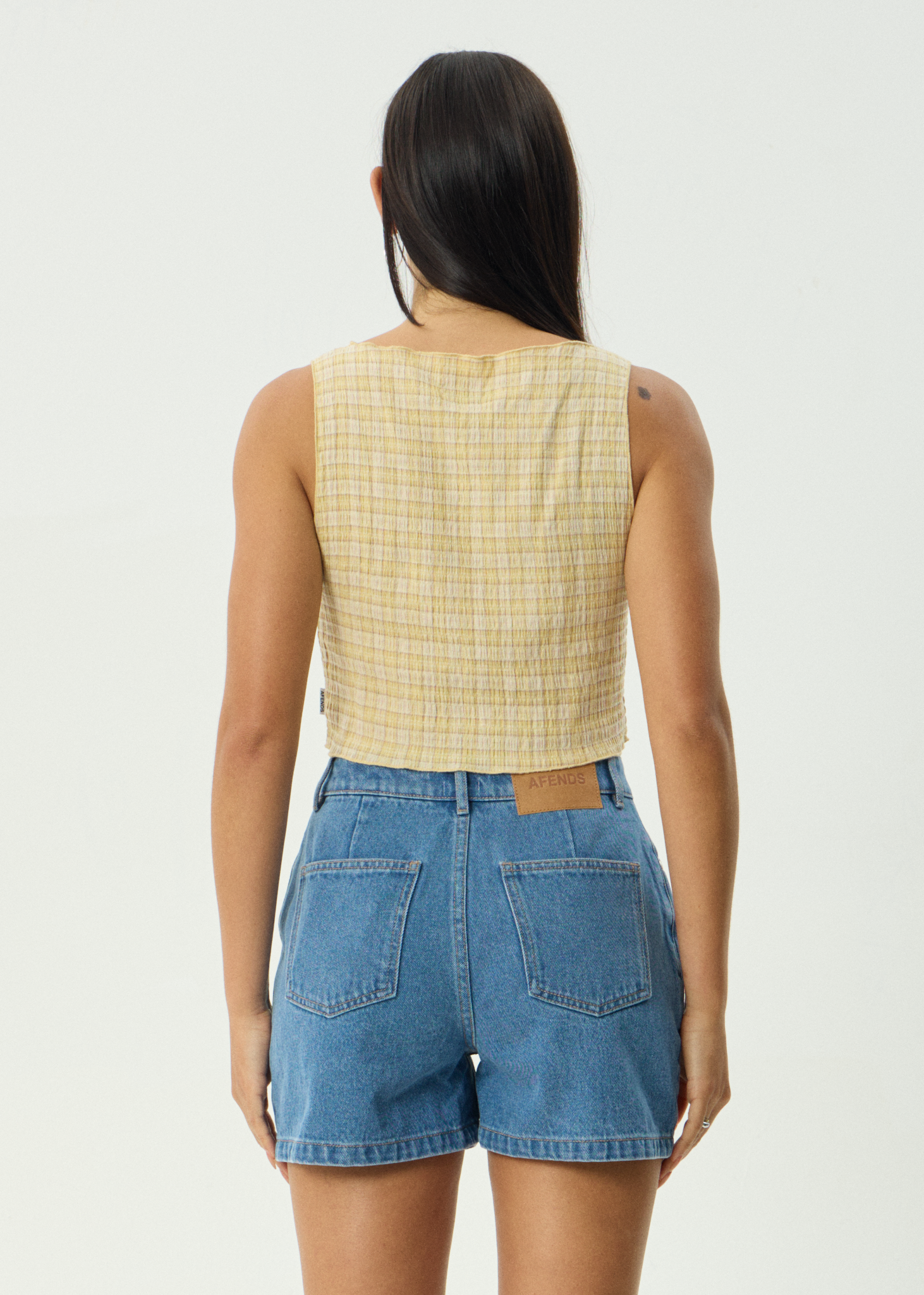 AFENDS Womens Sunday - Seersucker Sleeveless Top - Lemon Check