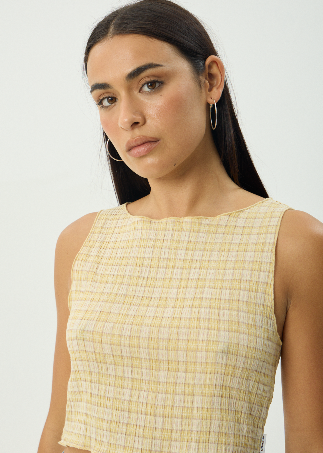 AFENDS Womens Sunday - Seersucker Sleeveless Top - Lemon Check