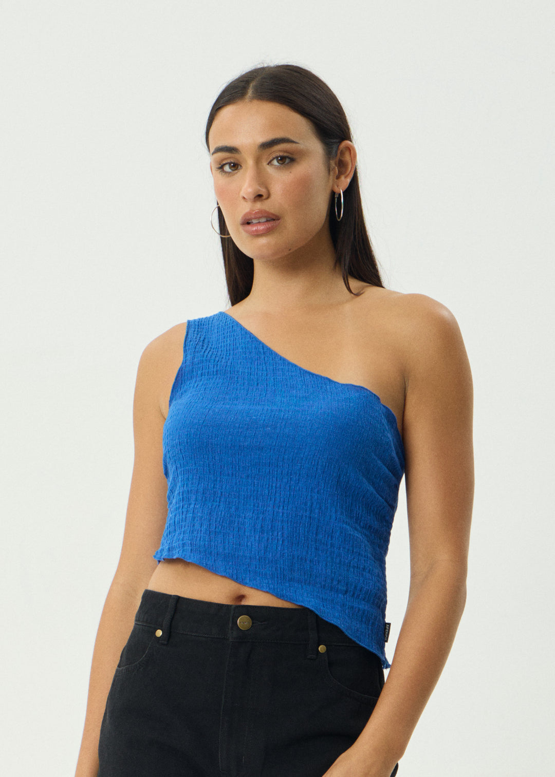 AFENDS Womens Marina - Seersucker One Shoulder Top - Marina