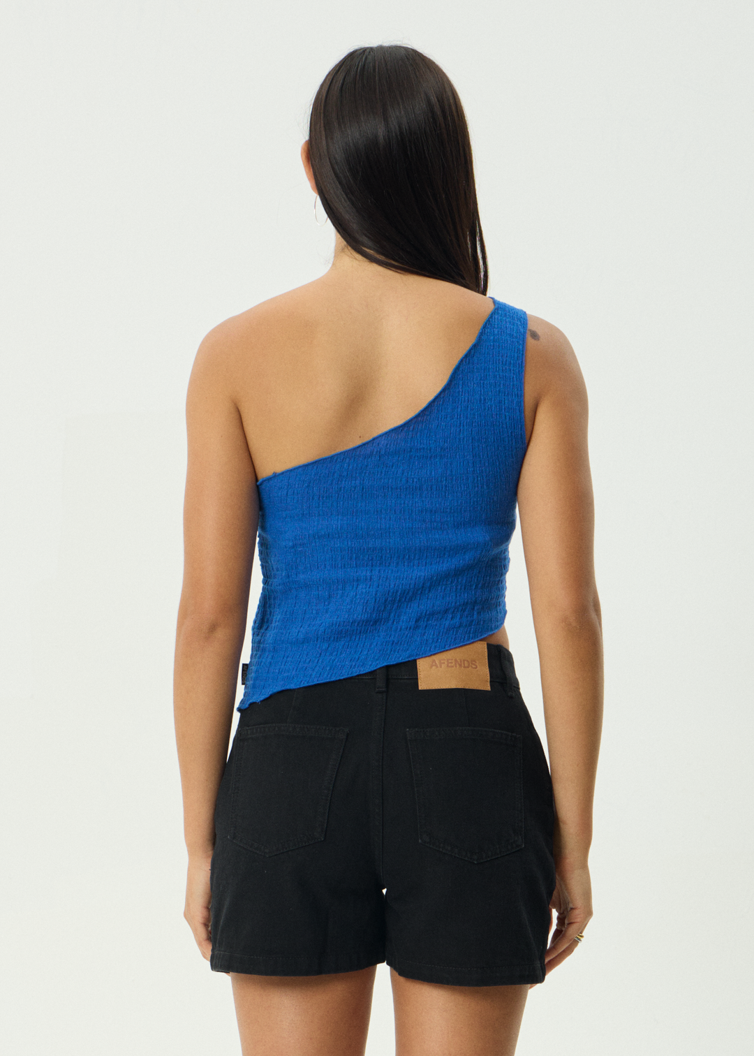AFENDS Womens Marina - Seersucker One Shoulder Top - Marina
