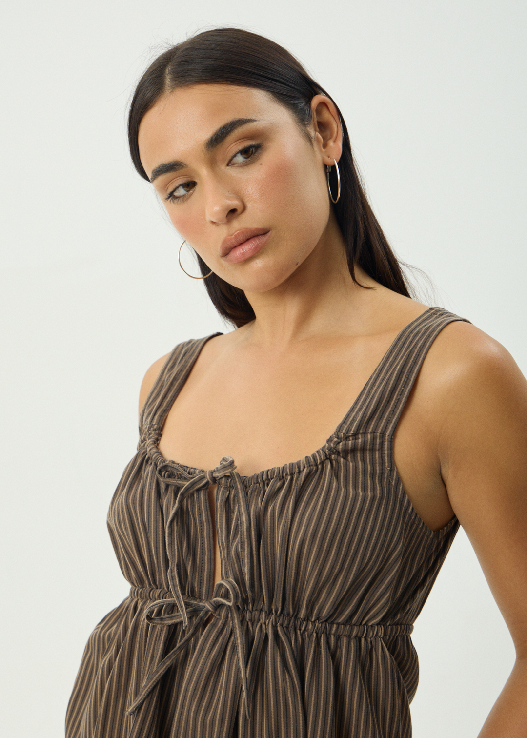 AFENDS Womens Cyrus - Tie Top - Coffee Stripe