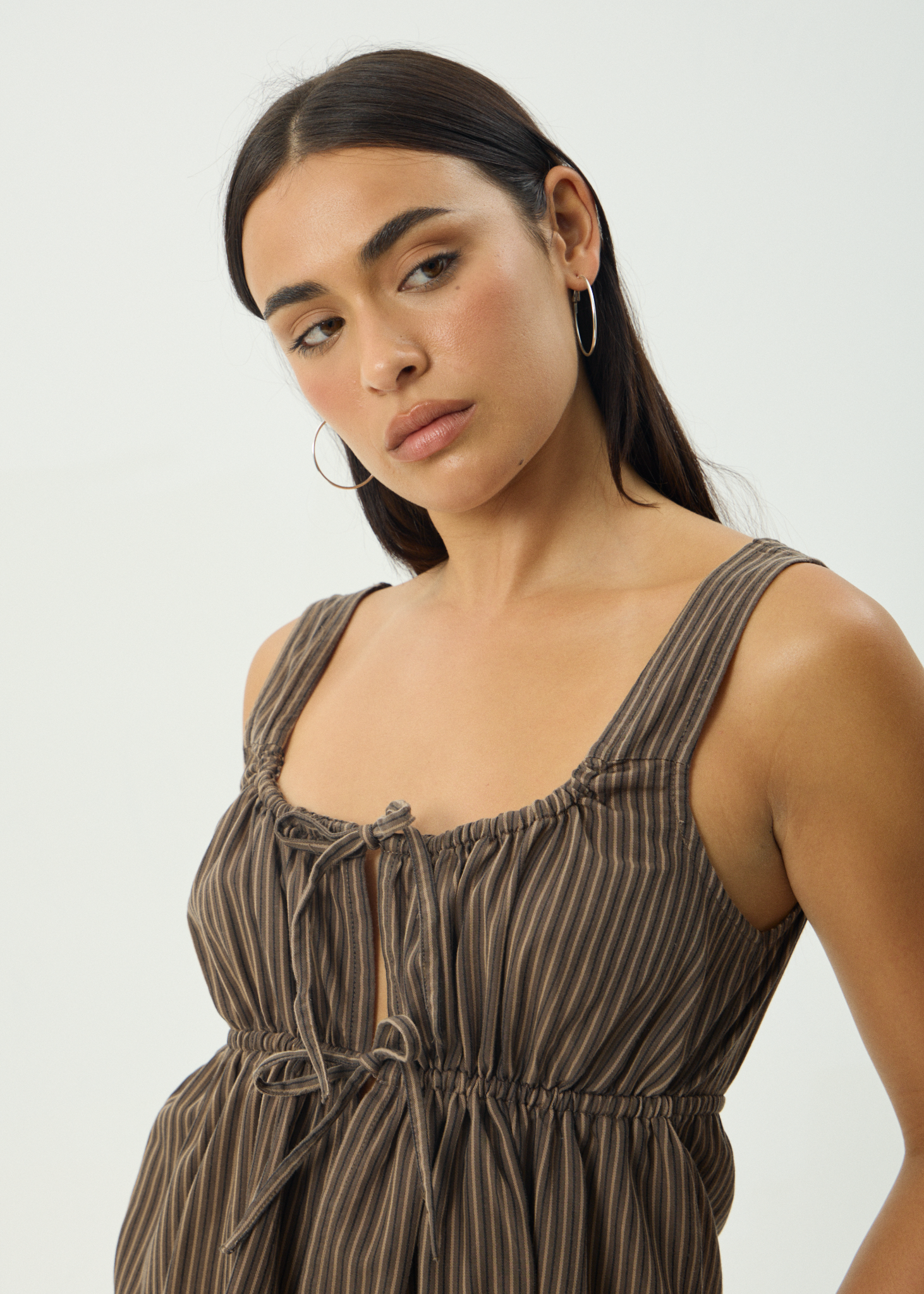 AFENDS Womens Cyrus - Tie Top - Coffee Stripe