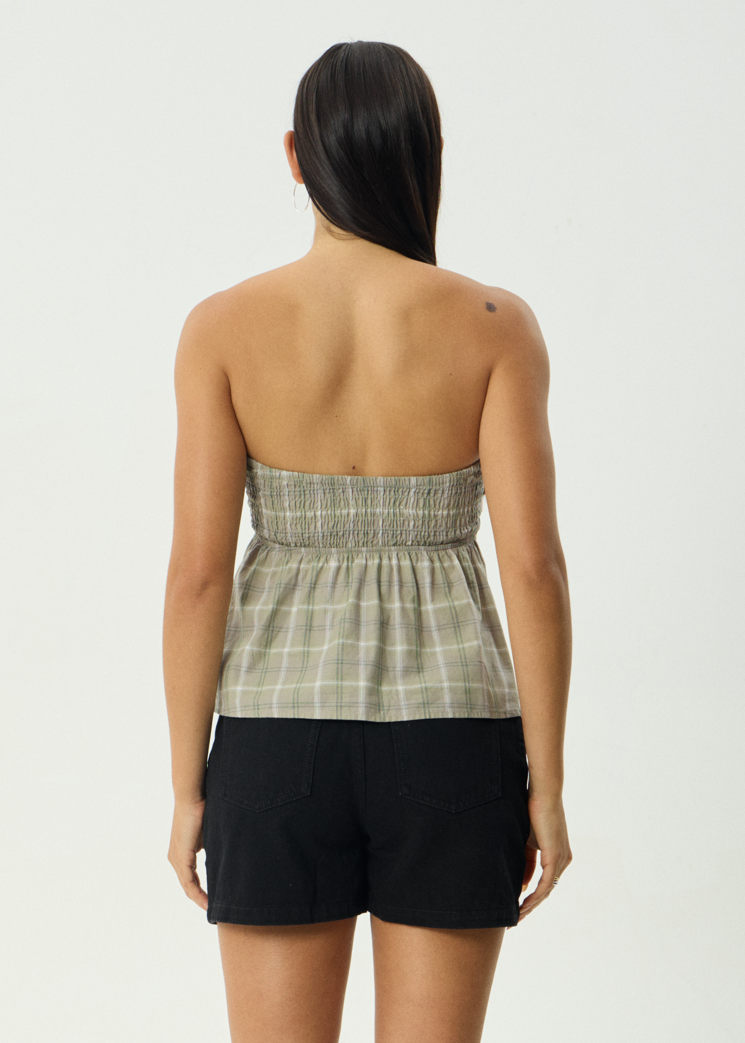 AFENDS Womens Scout - Check Strapless Top - Olive Check