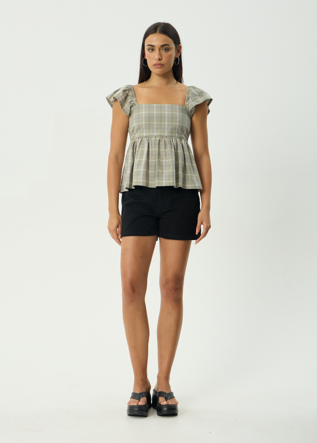AFENDS Womens Scout - Check Top - Olive Check