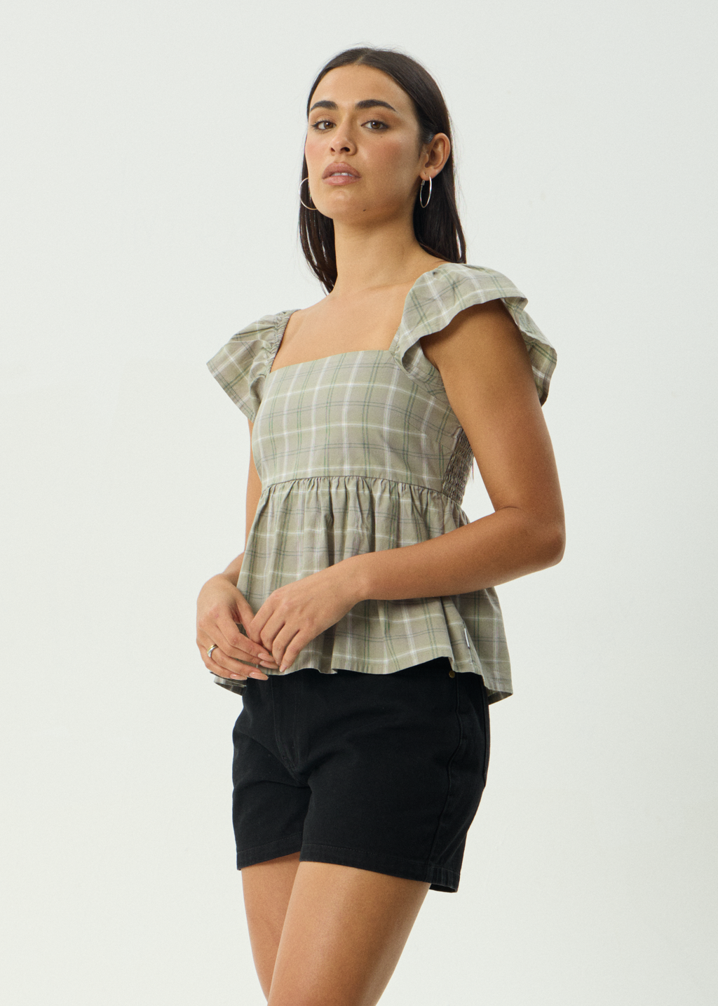 AFENDS Womens Scout - Check Top - Olive Check