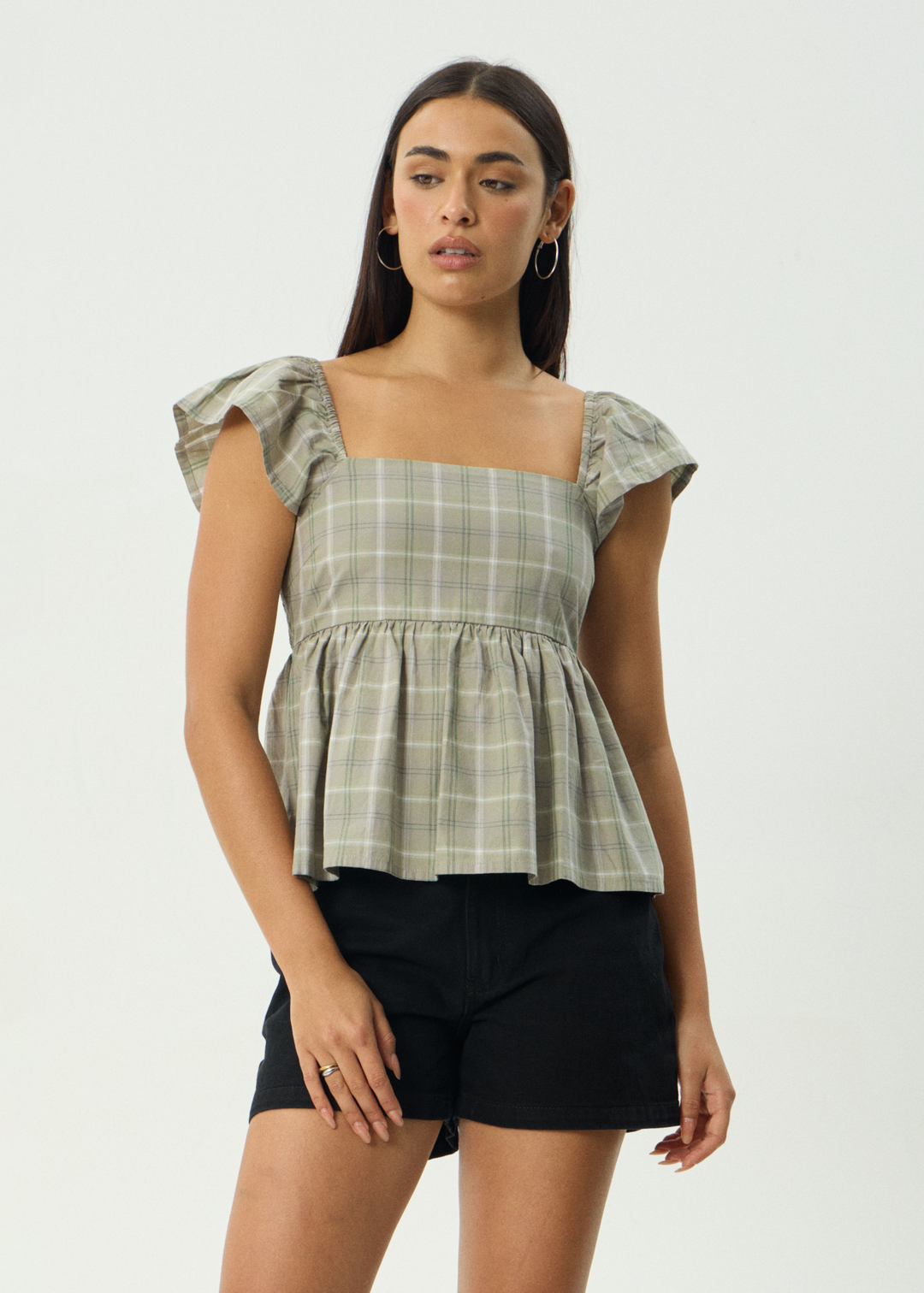 AFENDS Womens Scout - Check Top - Olive Check