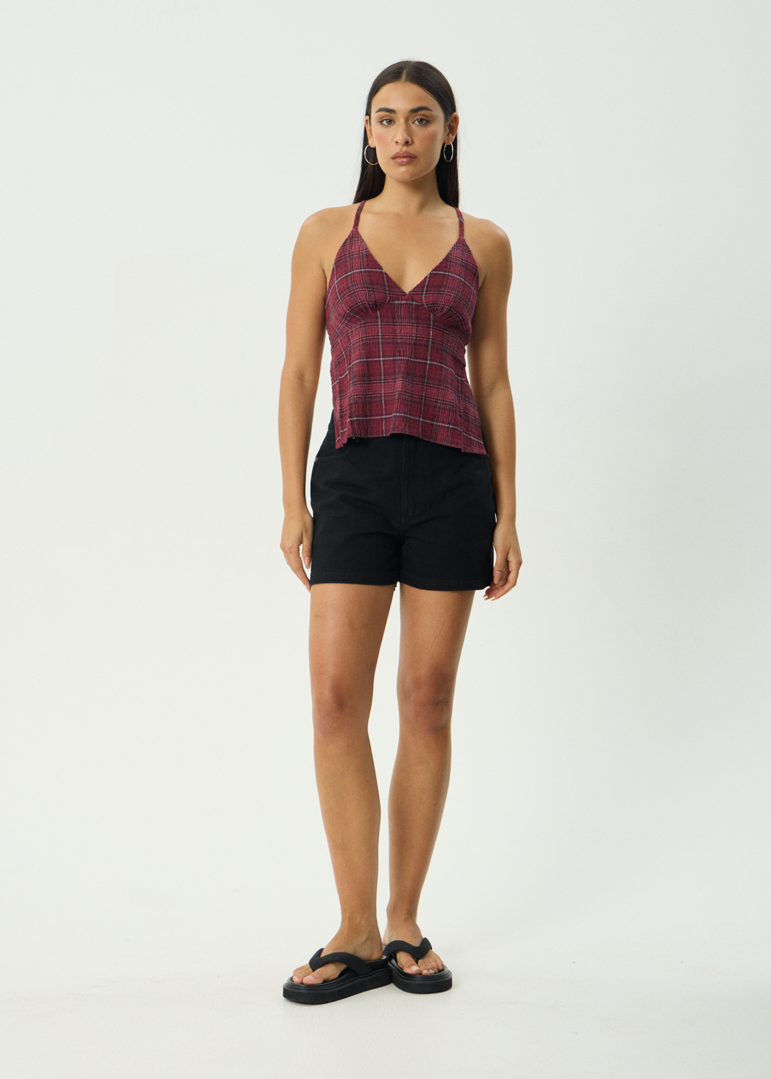AFENDS Womens Eboni - Seersucker Check Top - Port Check