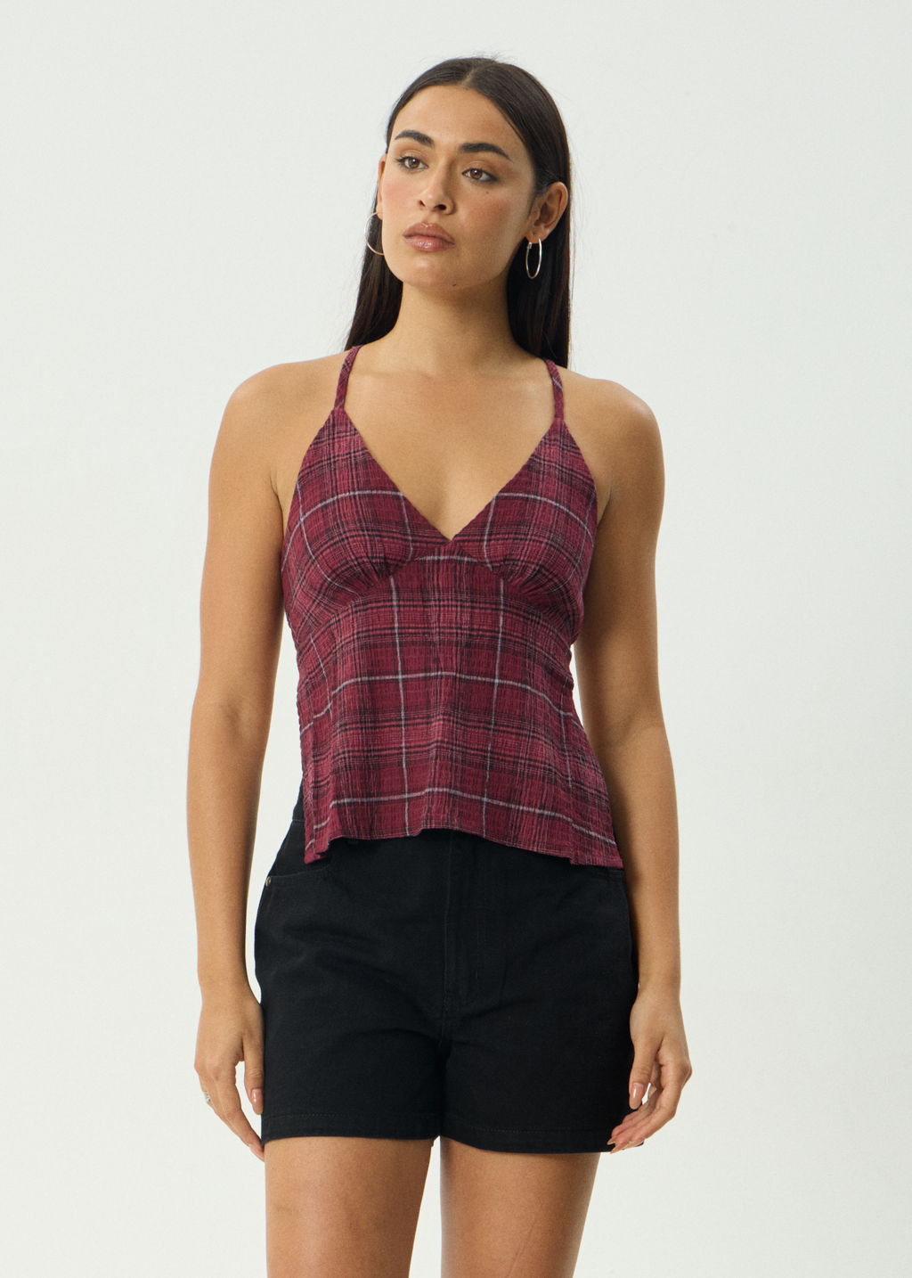 AFENDS Womens Eboni - Seersucker Check Top - Port Check