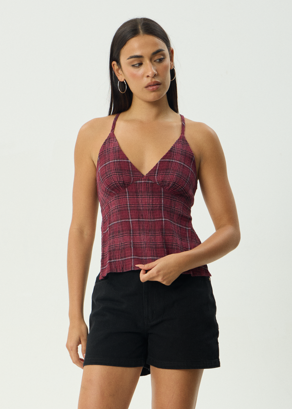 AFENDS Womens Eboni - Seersucker Check Top - Port Check