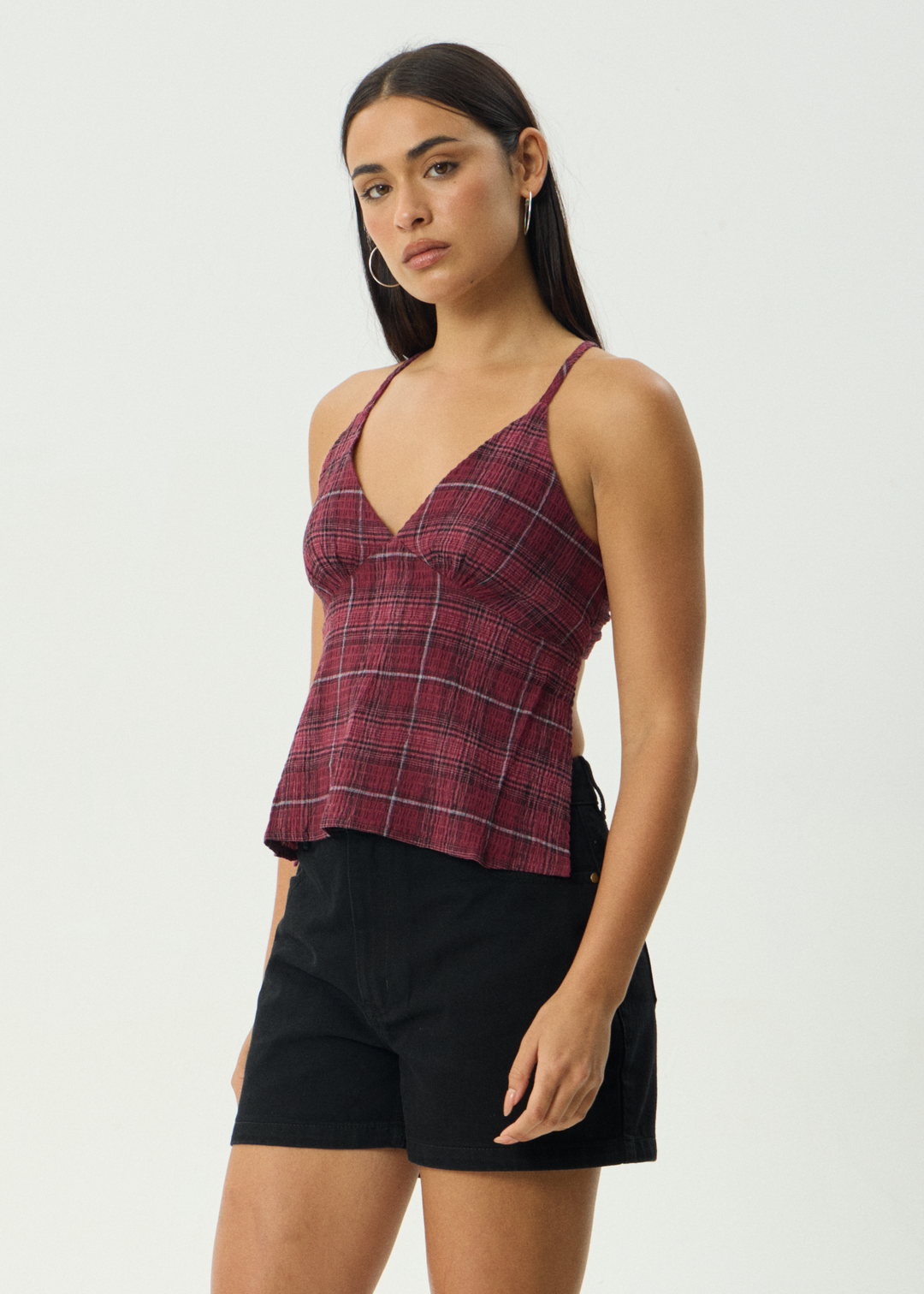 AFENDS Womens Eboni - Seersucker Check Top - Port Check