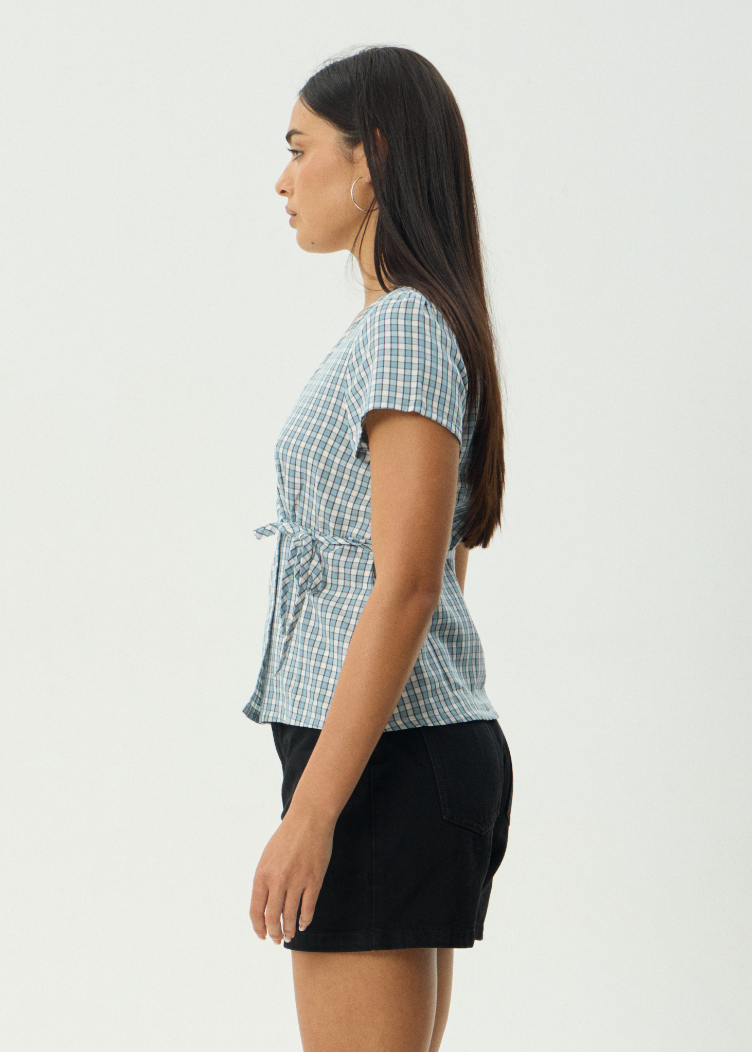 AFENDS Womens Evans - Check Wrap Top - Overcast Check