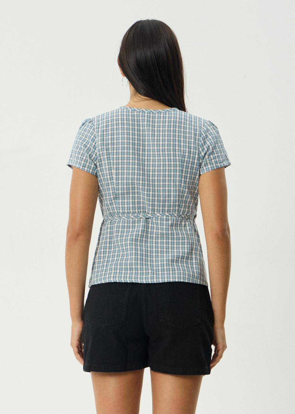 AFENDS Womens Evans - Check Wrap Top - Overcast Check